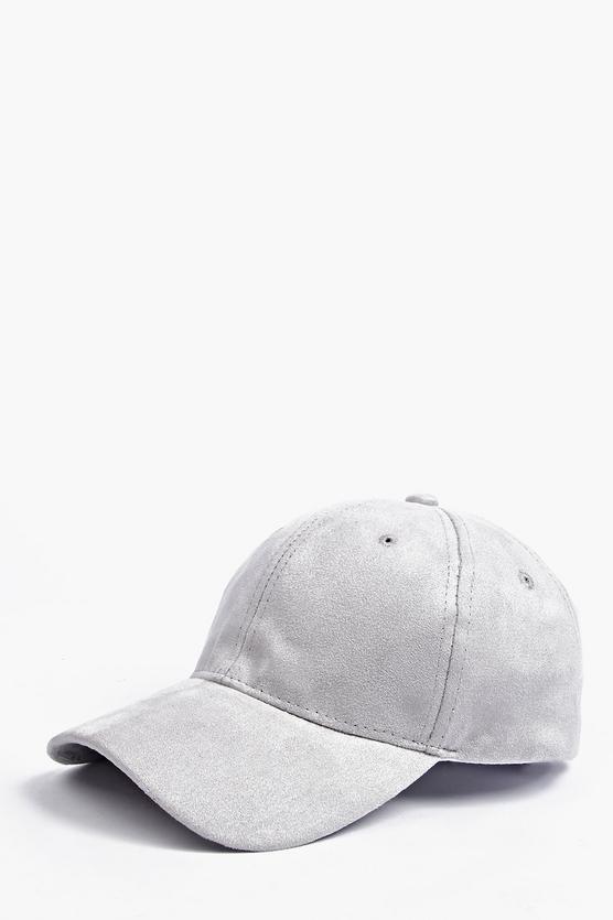 Grey Faux Suede Baseball Cap